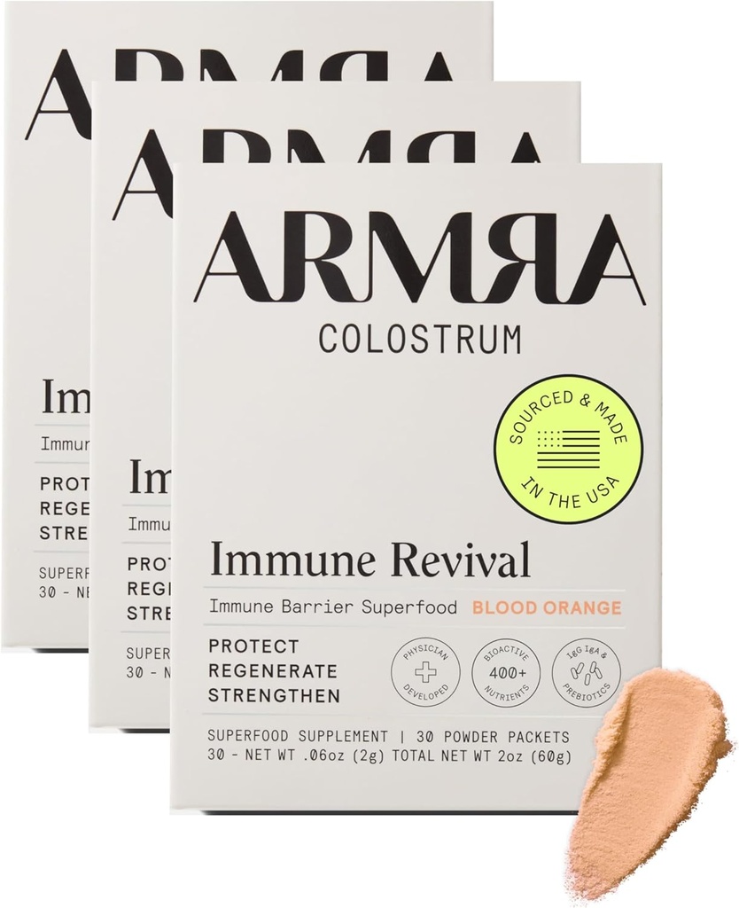 ARMRA Colostrum™ Premium Powder, Grass Fed, Gut Health Bloating Immunity Skin & Hair, Contains 400+ Bioactive Nutrients, Keto, Gluten & Fat Free (Blood Orange Bundle | 90 Servings)