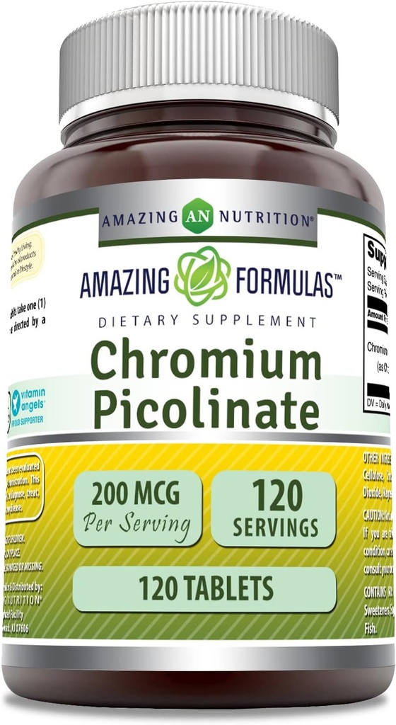 Amazing Formulas Chromium Picolinate Supplement | 200 Mcg Per Serving | Tablets | Non-GMO | Gluten Free | Made in USA (120 Count)
