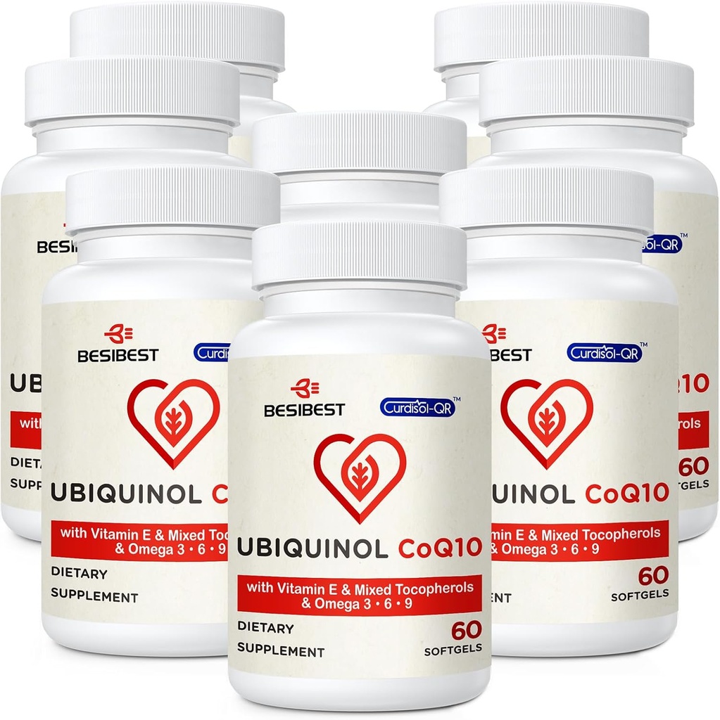 Ubiquinol CoQ10-600mg-Softgel, Active Coq10 Ubiquinol Supplement with Vitamin E & Omega 3, 6, 9, High Absorption-Coenzyme-Q10, Powerful Antioxidant for Energy Production, Tested, 480 Count
