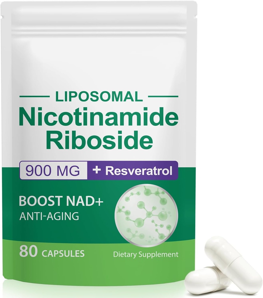 Liposomal Nicotinamide Riboside, 900mg Resveratrol NAD+ Supplement NMN Supplement Alternative for Women and Men, NAD Supplement for Anti-Aging, Energy, Focus - 80 Capsules