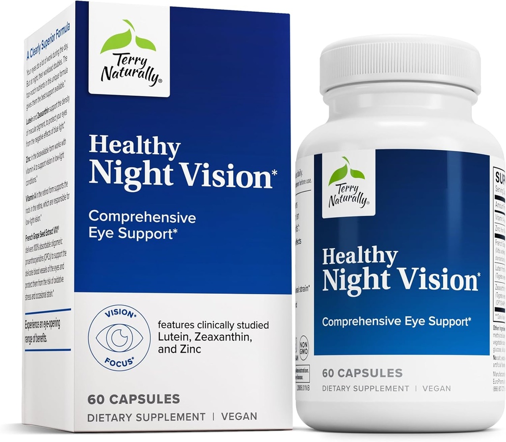 Terry Naturally Healthy Night Vision - Antioxidant Supplement to Support Eye Health & Aids Against Eye Fatigue - Vision Health Supplement to Support Healthy Macula with Zinc & Vitamin A - 60 Capsules
