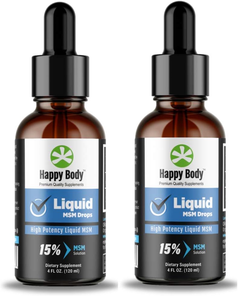 HAPPY BODY Liquid MSM Drops The Highest MSM Content in a Liquid MSM Supplement. Ideal for Both Oral & Topical Applications - 2 x 4 fl. oz Bottle (2 Pack)