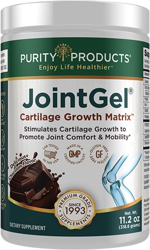 Purity Products JointGel Formula - Collagen Peptides + MSM - Supports Joint Function + Flexibility While Fortifying Joint Cartilage - Dual Action - Daily Powder - 30 Servings (30 Servings, Chocolate)