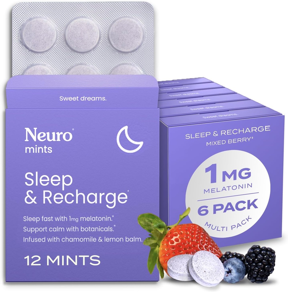 Neuro Sleep & Recharge Meltaway Mints - Contains Melatonin 1 mg, Chamomile & Elderberry - Travel Aid for Nighttime Relaxation & Healthy Sleep Cycle - Mixed Berry, 72 ct