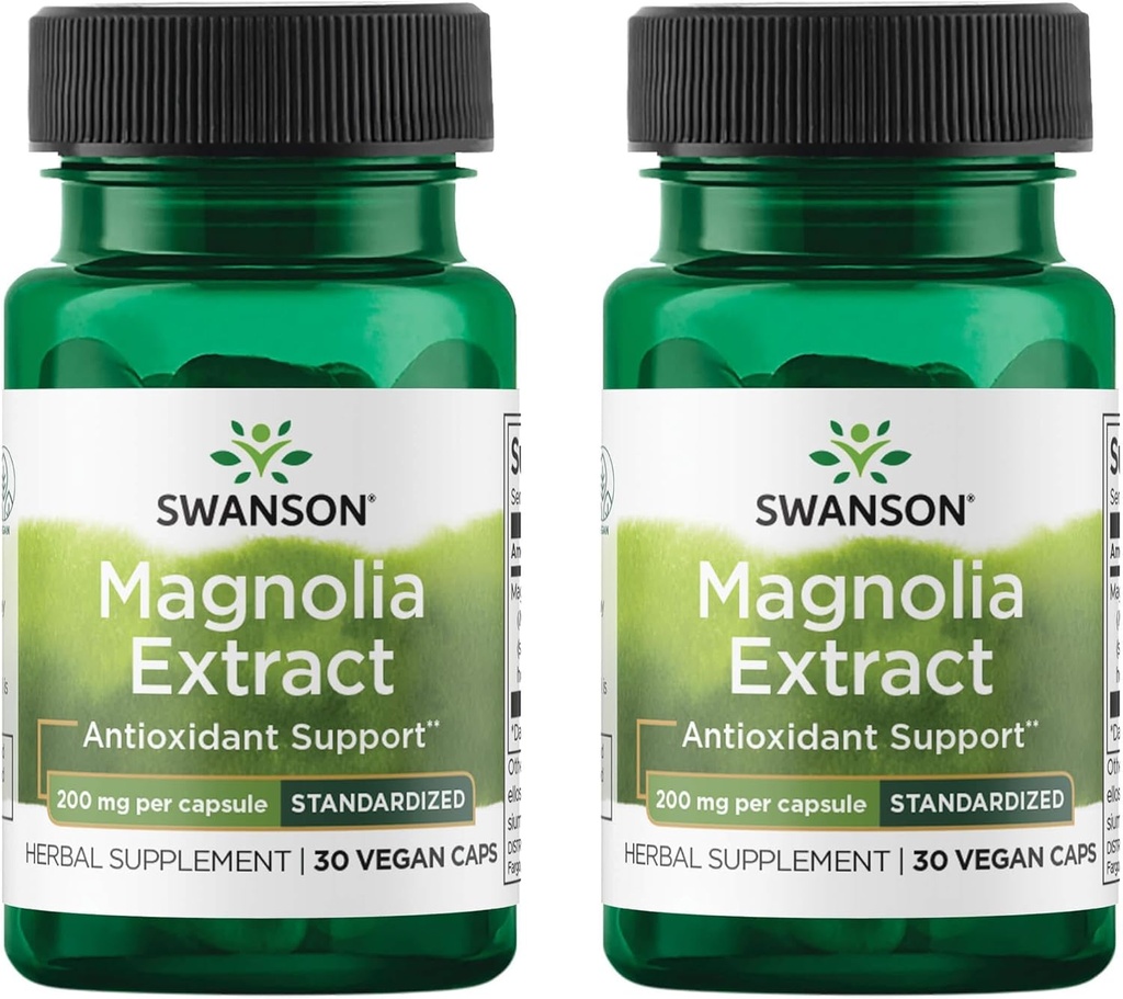 Swanson Magnolia Bark-Herbal Supplement Traditionally Used to Promote Nervous System & Digestive Health Support-May Promote Respiratory Health & Stress Support (30 Veggie Capsules, 200mg Each) 2 Pack