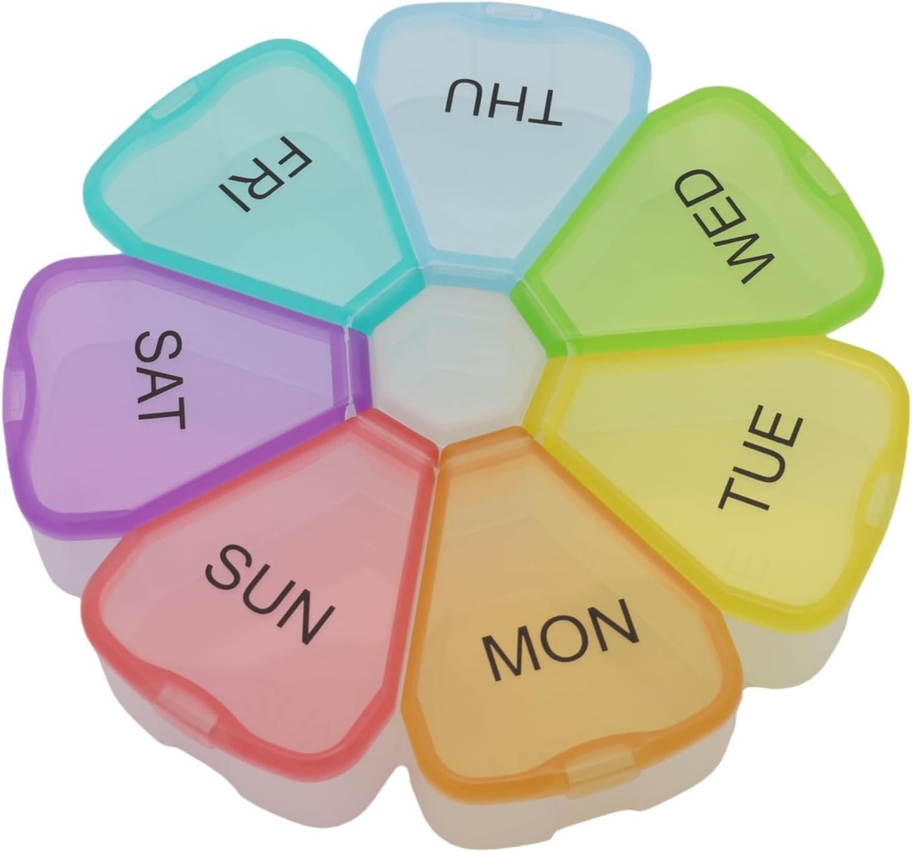 7 Day Weekly Pill Round Organizer, ShysTech Large Pill Case Pill Box 1 Time A Day for Pills/Medication/Supplements/Vitamin (Multi-Color)
