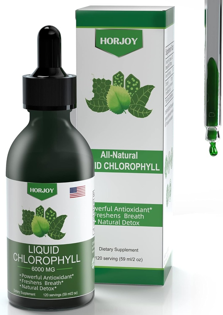 Chlorophyll Liquid Drops - 100% Natural Energy Booster and Immune Support - Internal Deodorant and Detox - Altitude Sickness Relief - Fast Absorption, Vegan & Non-GMO - 120 Servings(50mg)