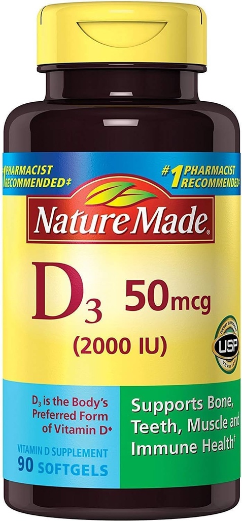 Nature Made Vitamin D3 2000 IU Liquid Softgels 90 ea (Pack of 3)