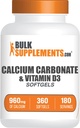 BulkSupplements.com Calcium Carbonate & Vitamin D3 Softgels - Calcium and Vitamin D3, Calcium & D3 Supplement for Immune Support - Gluten Free, 2 Softgels per Serving, 360 Count (Pack of 1)