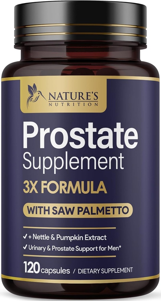 Prostate Health Supplements for Men 1000mg - 3X Strength with Saw Palmetto Blend Stinging Nettle Root & Pumpkin Seed Support Complex - Supports Bathroom Trips Prostate & Urinary Health - 120 Capsules