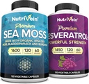 Nutrivein Premium Sea Moss Capsules & Resveratrol Supplement Bundle: High-Absorption Resveratrol Capsules and Irish Sea Moss for Digestion, Vitality, & Repair