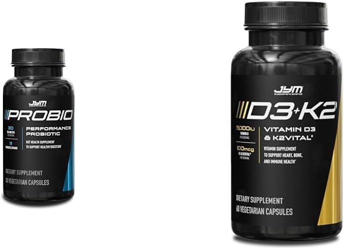ProBio JYM 30 Billion CFU Probiotic with JYM D3 5000iu + K2 100mcg Vitamins, Gut, Bone, Cardio, Immune Health