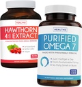 Bundle of Purified Omega 7 & Hawthorn Berry Extract - Cardio Care Combo - Purified Omega 7 Softgels (Non-GMO)(30 Softgels) & Hawthorn Berry Extract (Non-GMO) 120 Vegan Capsules