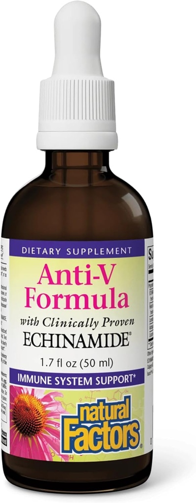 Natural Factors Anti-V Liquid Formula - Healthy Immune System Support Supplement - Herbal Immune Health Supplement with Reishi Mushroom & Licorice Root - 1.7 oz (50 Servings)