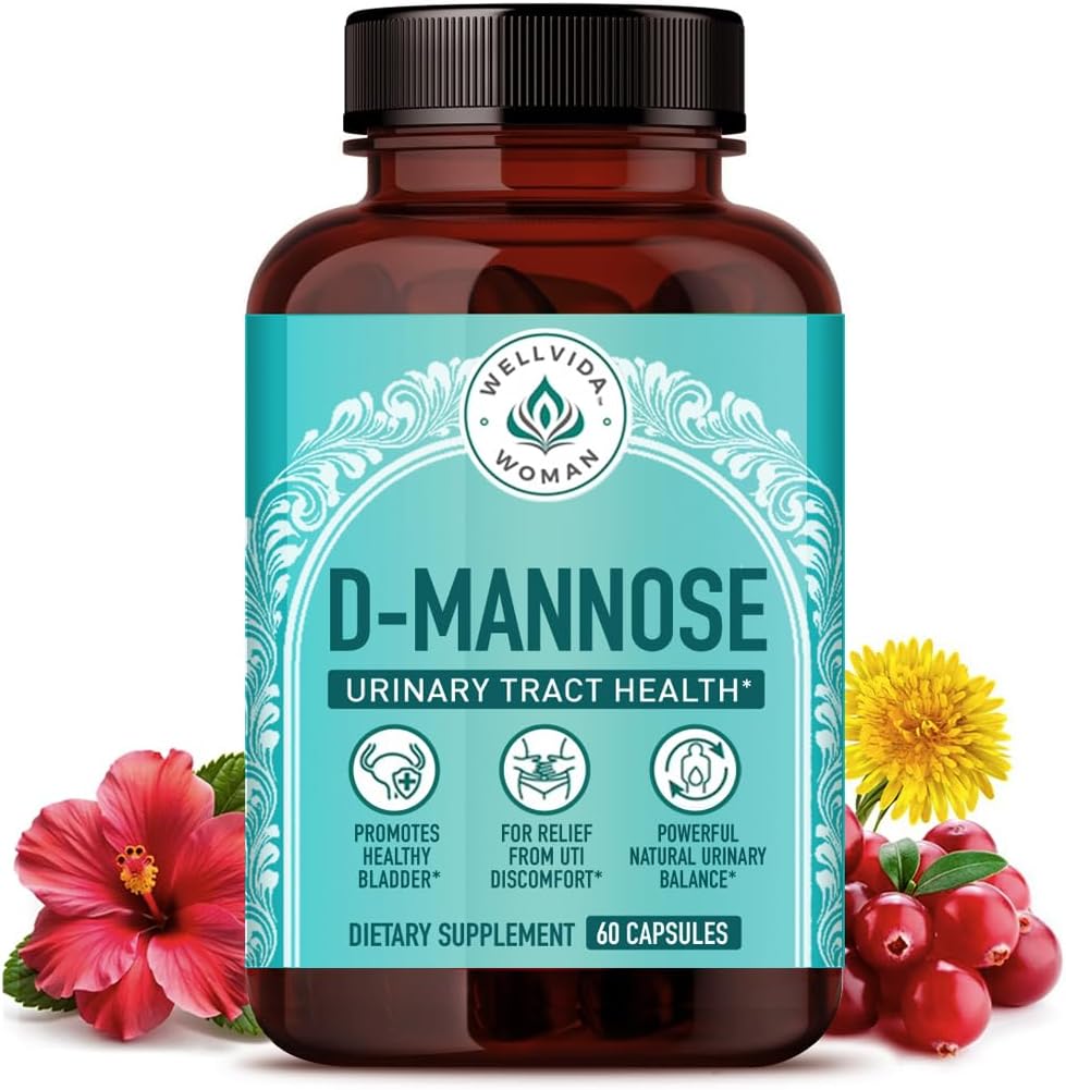 Natural D Mannose 1000mg Capsules | Antioxidant-Rich Cranberry Supplement with Hibiscus & Dandelion | 4-in-1 DMannose Pills for Urinary Tract Health for Women | Clear UTI Support | 30-Day Supply