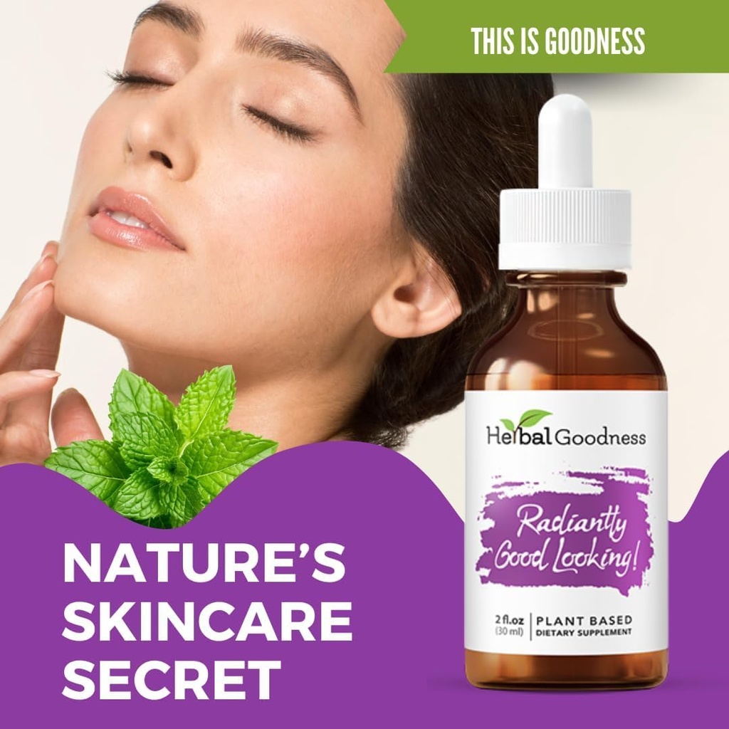 Herbal Goodness Radiantly Looking Good: Herbal Dietary Supplement, Promote Healthy and Radiant Skin, Natural Skin Care, Vitamin C, 2 Fl. oz - 1 Btle