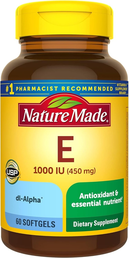 Nature Made Vitamin E 450 mg (1000 IU) dl-Alpha Softgels, 60 Count for Antioxidant Support (Pack of 3)
