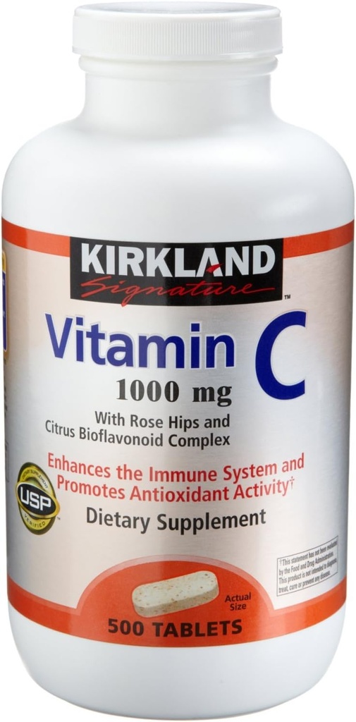 Kirkland Vitamin C with Rose Hips and Citrus Bioflavonoid Complex (1000 mg), 1000-Count ((1000mg Tablets))