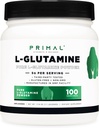 Primal L-Glutamine Powder (500 Grams, 100 Servings) | Pure Unflavored Glutamine Amino Acid for Sport & Workout Support and Performance - Gluten Free, Non-GMO Nutritional Supplement