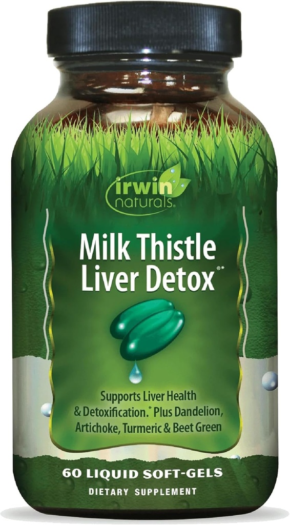 Irwin Naturals Milk Thistle Liver Detox - 60 Liquid Softgels - Supports Liver Health with Dandelion, Artichoke, Turmeric & Green Beet Root