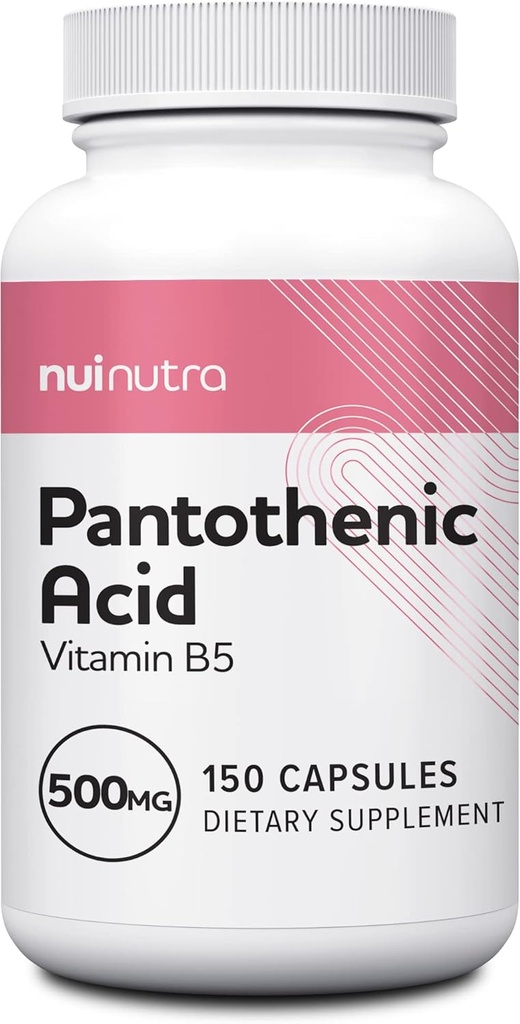 NUI NUTRA Pantothenic Acid (Vitamin B5) Supplement 500mg, 150 Capsules - Supports Energy, Focus, Digestive System, & Healthy Skin