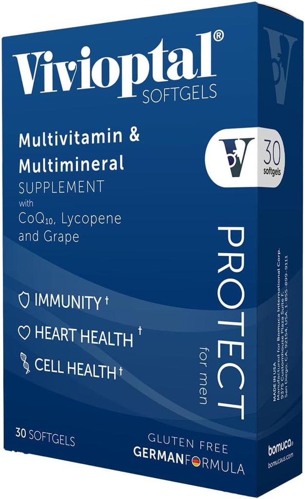 Vivioptal for Men, 30 Capsules, CoQ10, Lycopene & Resveratrol, Multivitamin & Multimineral, Gluten Free, German Formula