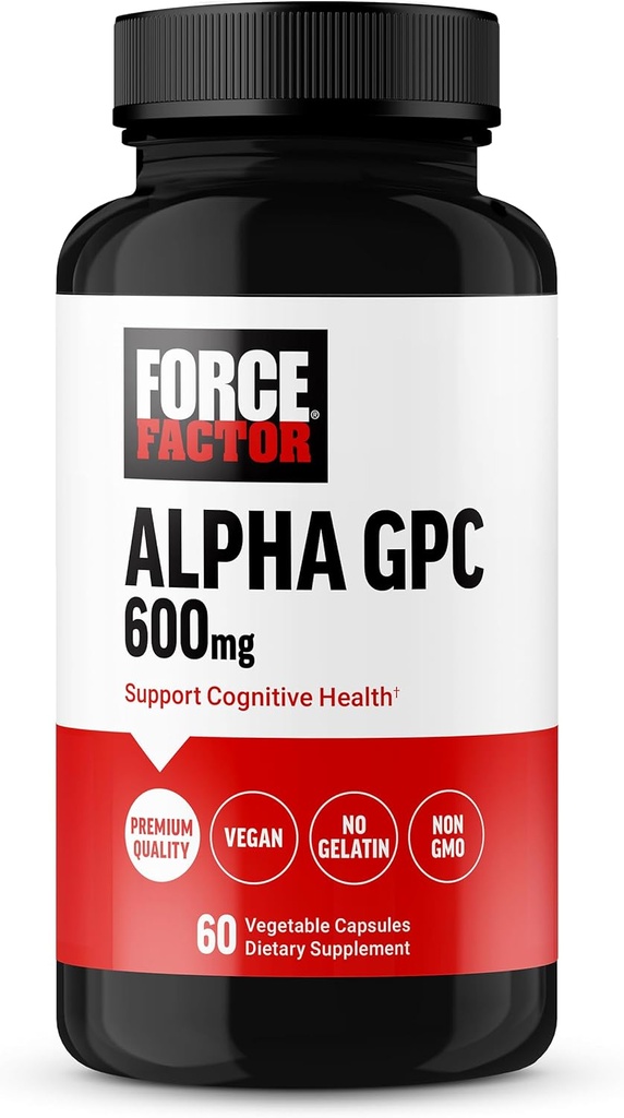 FORCE FACTOR Alpha GPC Brain Supplement for Memory and Focus, Mood Support Supplement with Alpha GPC 600mg, Premium Quality, Vegan, Non-GMO, 60 Capsules