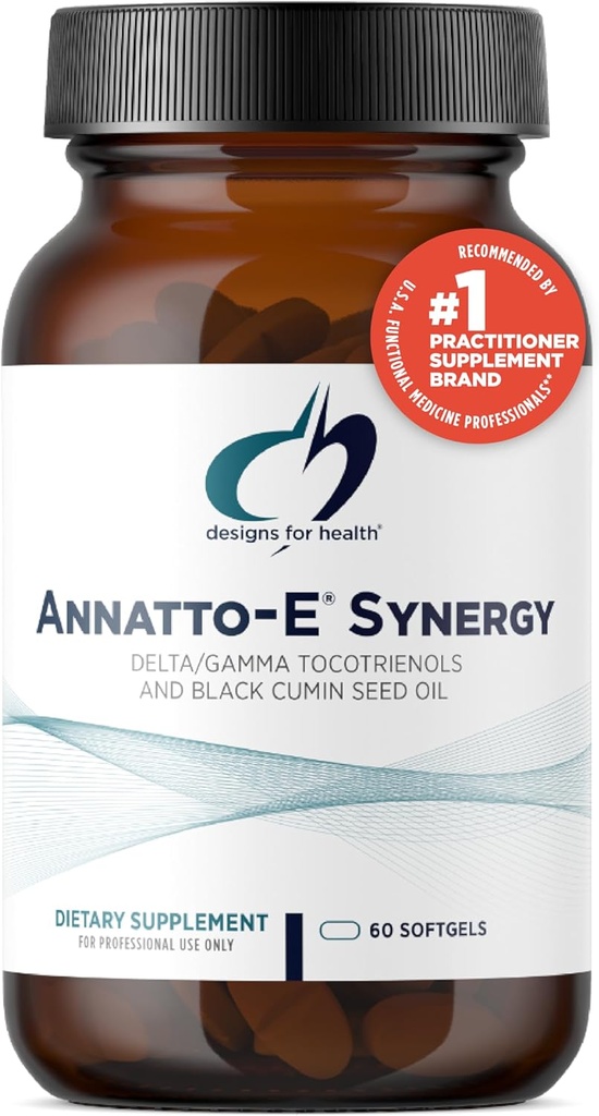 Designs for Health Annatto Tocotrienols with Black Cumin Seed Oil - Annatto-E Synergy Groundbreaking Vitamin E Supplement, Antioxidant Support with Gamma + Delta Tocotrienols (60 Softgels)