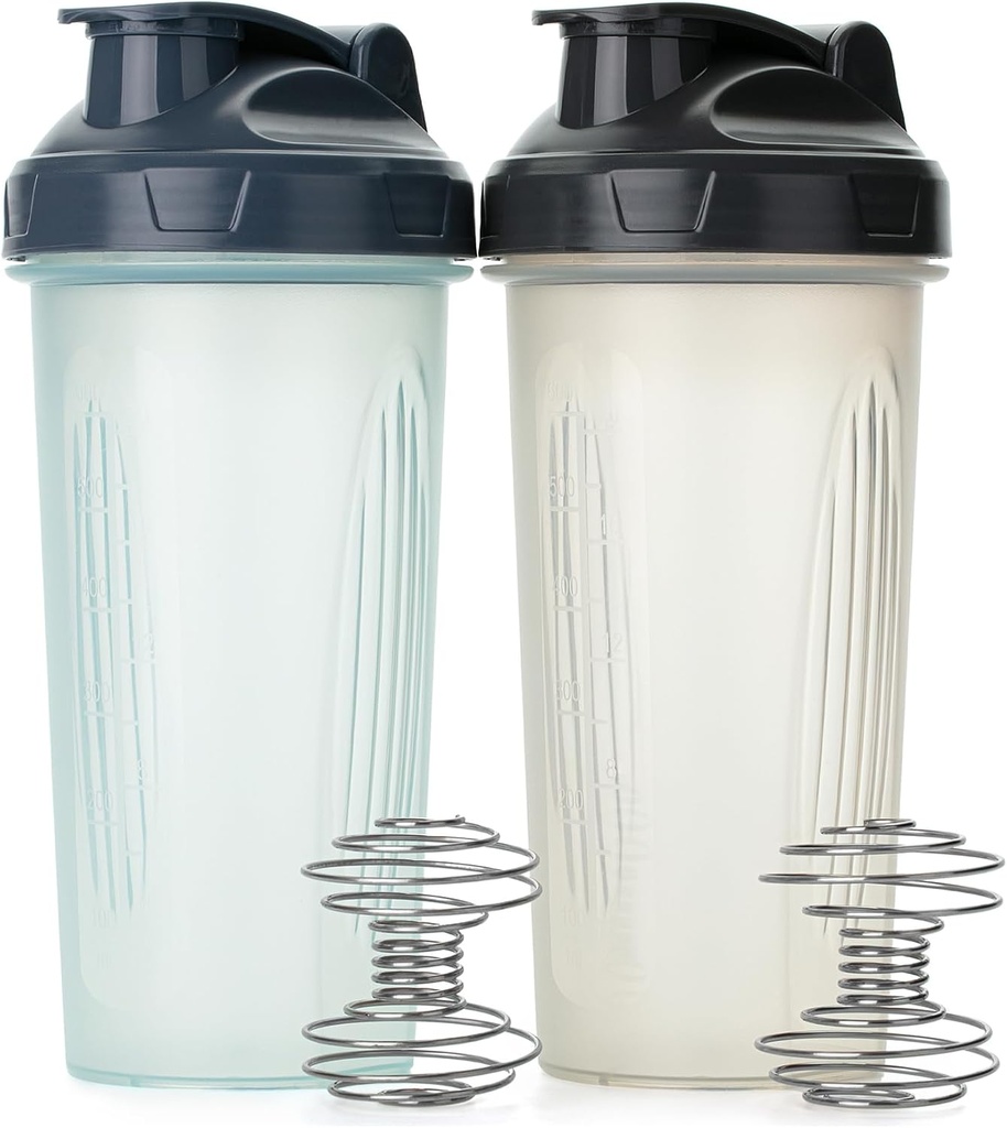 Mr. Pen- Shaker Bottles for Protein Mixes, 28 oz, 2 Pack, Clear, Protein Shaker Bottle with Wire Whisk Ball, Blender Bottle