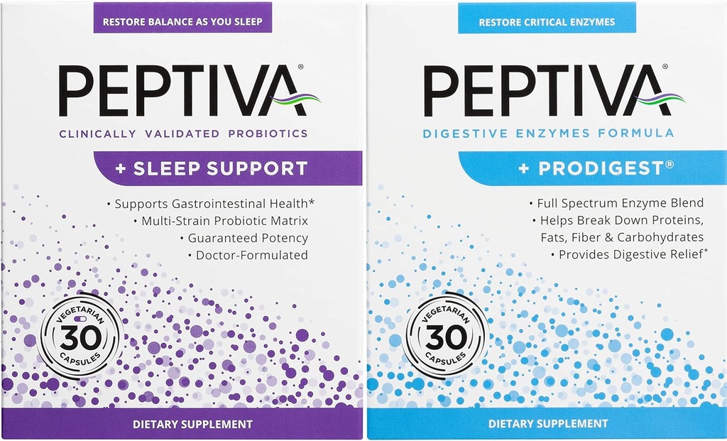 Peptiva Probiotic and Sleep Support 30 Count Digestive Enzyme 30 Count