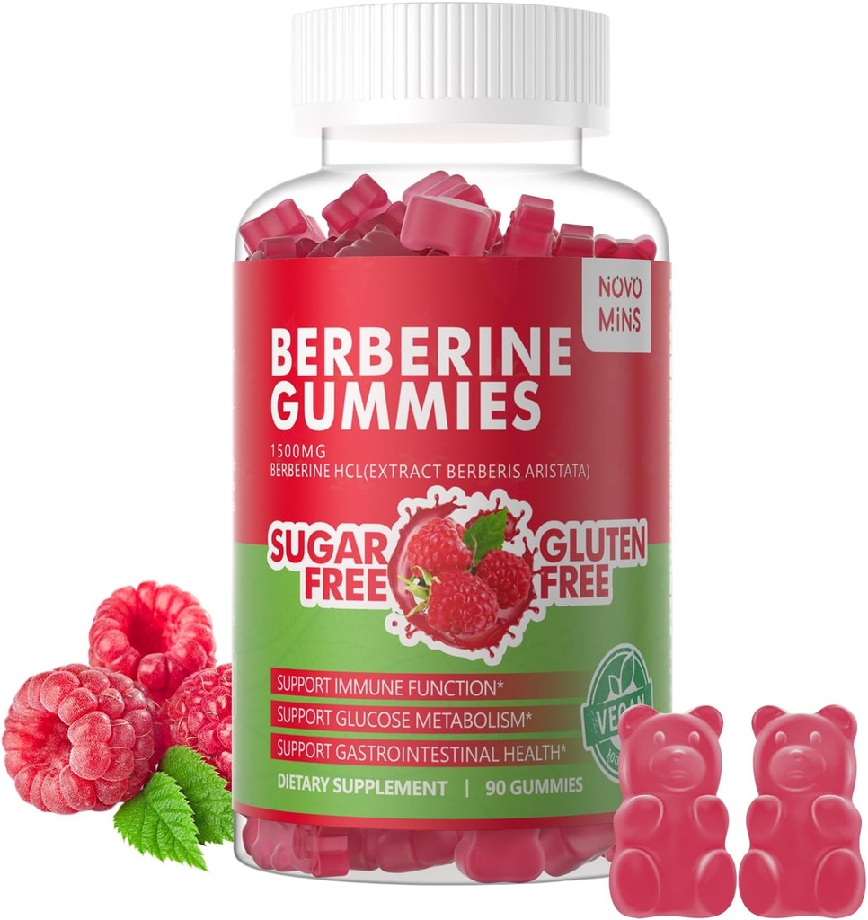 Berberine Gummies with Ceylon Cinnamon 1500mg High Potency Berberine HCL Supplement for Immune and Metabolism Support, Sugar Free Organic Berberine Gummies Raspberry Flavor.