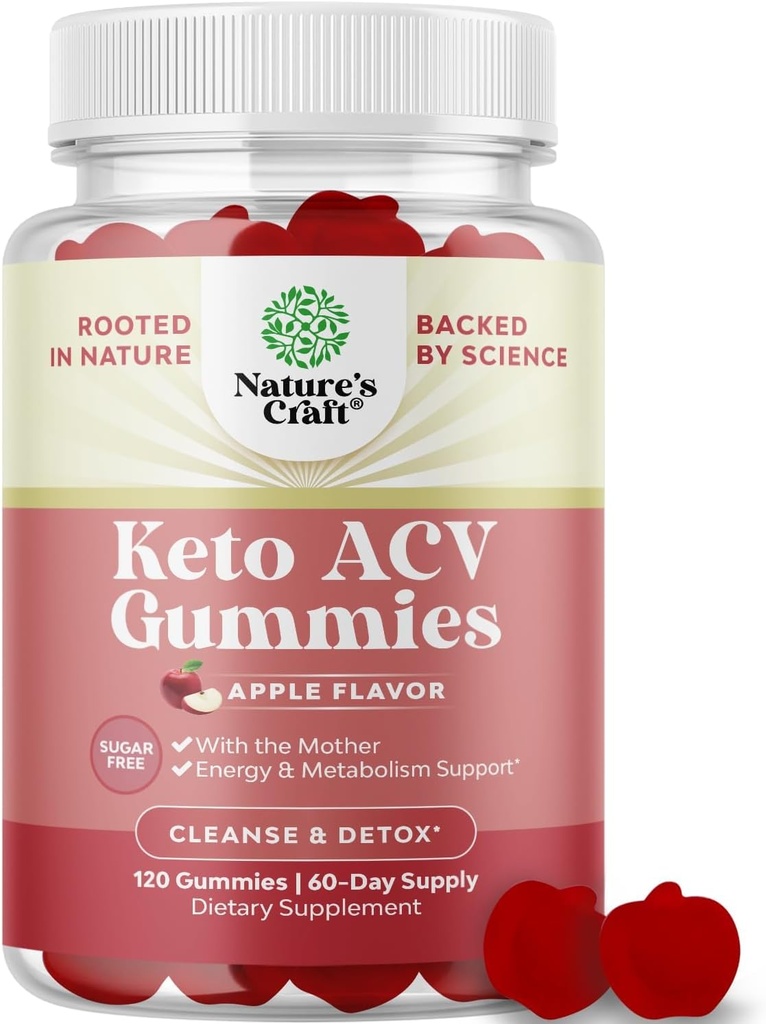 Extra Strength Keto ACV Gummies - Vegan Keto Apple Cider Vinegar Gummies Sugar Free and Delicious for Slimming Cleanse and Detox Goals - Non GMO Apple Cider Vinegar with The Mother (2 Months)