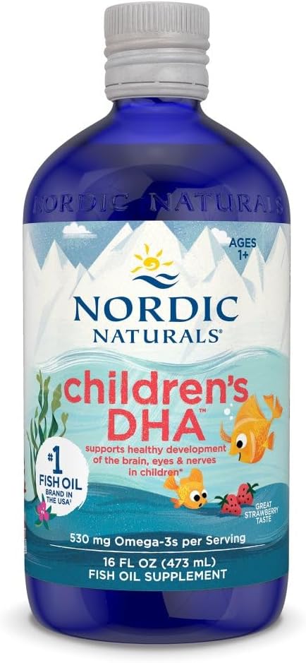 Nordic Naturals Children’s DHA, Strawberry - 16 oz for Kids - 530 mg Omega-3 with EPA & DHA - Brain Development & Function - Non-GMO - 192 Servings