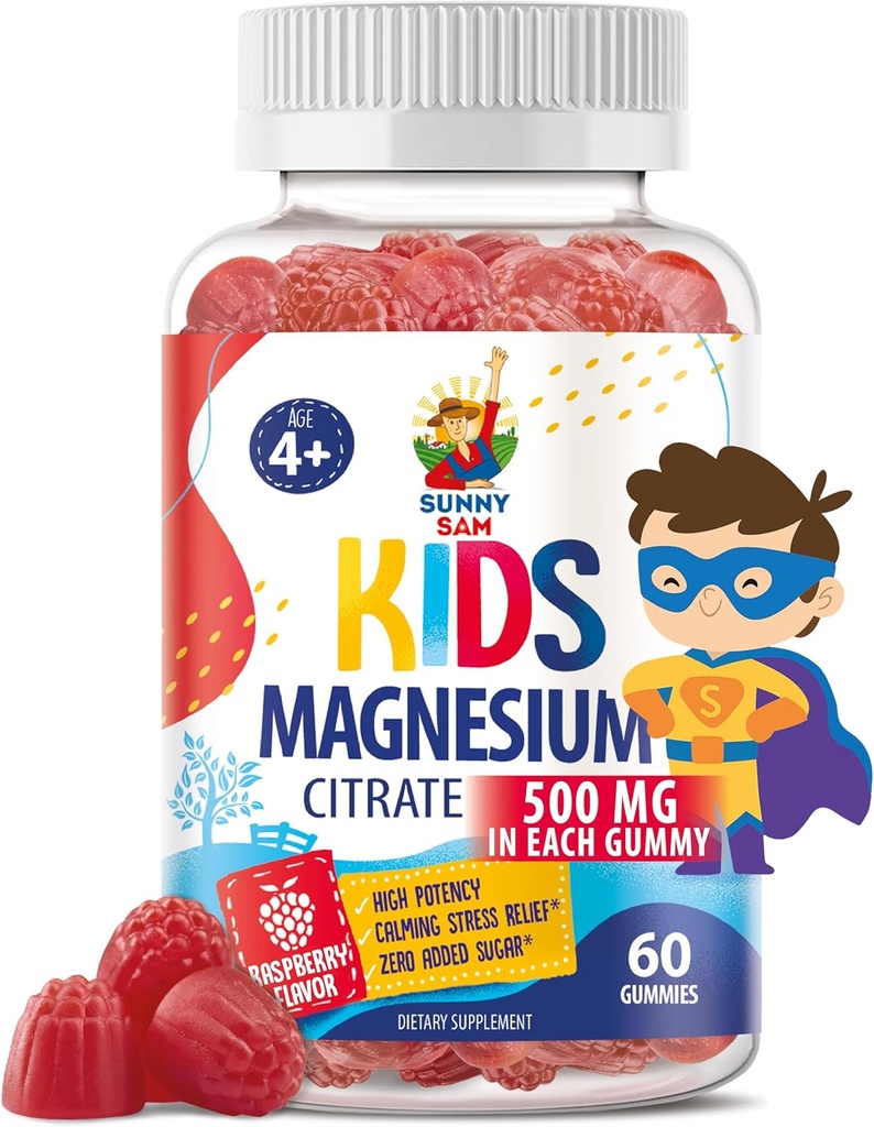 Sugar-Free Magnesium Gummies for Kids & Teens - 500mg Calm Magnesium Citrate - Chewable Magnesium Gummy Supplement for Sleep, Mood & Muscle Support - 60 Days Supply
