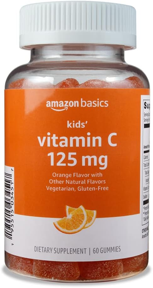 Amazon Basics Kids' Vitamin C 125mg Gummies, Orange, 60 Count, Immune Health, 2 Month Supply (Previously Solimo)