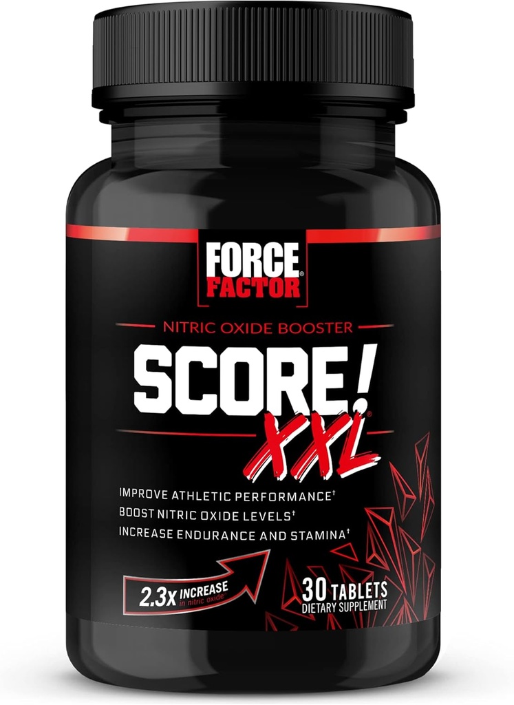 FORCE FACTOR Score! XXL Nitric Oxide Booster Supplement for Men with L-Citrulline, Horny Goat Weed, Black Maca, & Tribulus Terrestris to Increase Stamina, Energy, and Physical Performance, 30 Tablets