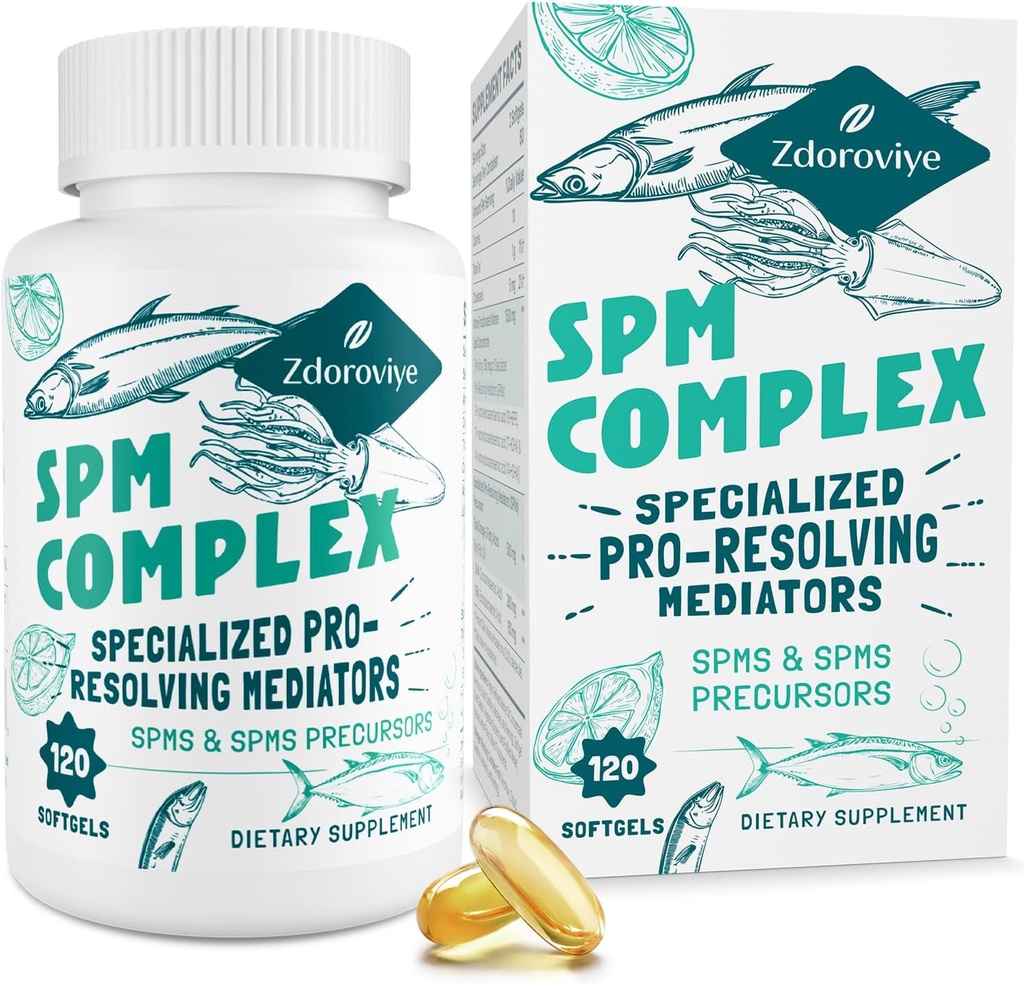 Specialized Pro-Resolving Mediators and SPMs Precursors Complex, SPM Supplement for Balanced Immune Response, Brain, Tissue & Cellular - 120 Softgels