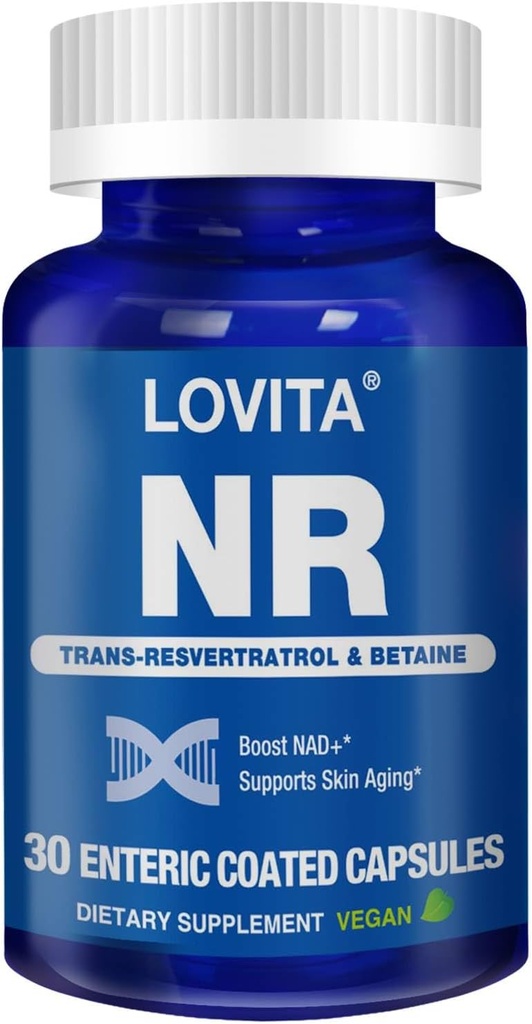LOVITA NR (Nicotinamide Riboside) 350 mg, NAD Supplement with Trans-Resveratrol and Betaine, Promote NAD Plus Levels, Healthy Aging, 30 Vegan Enteric-Coated Capsules