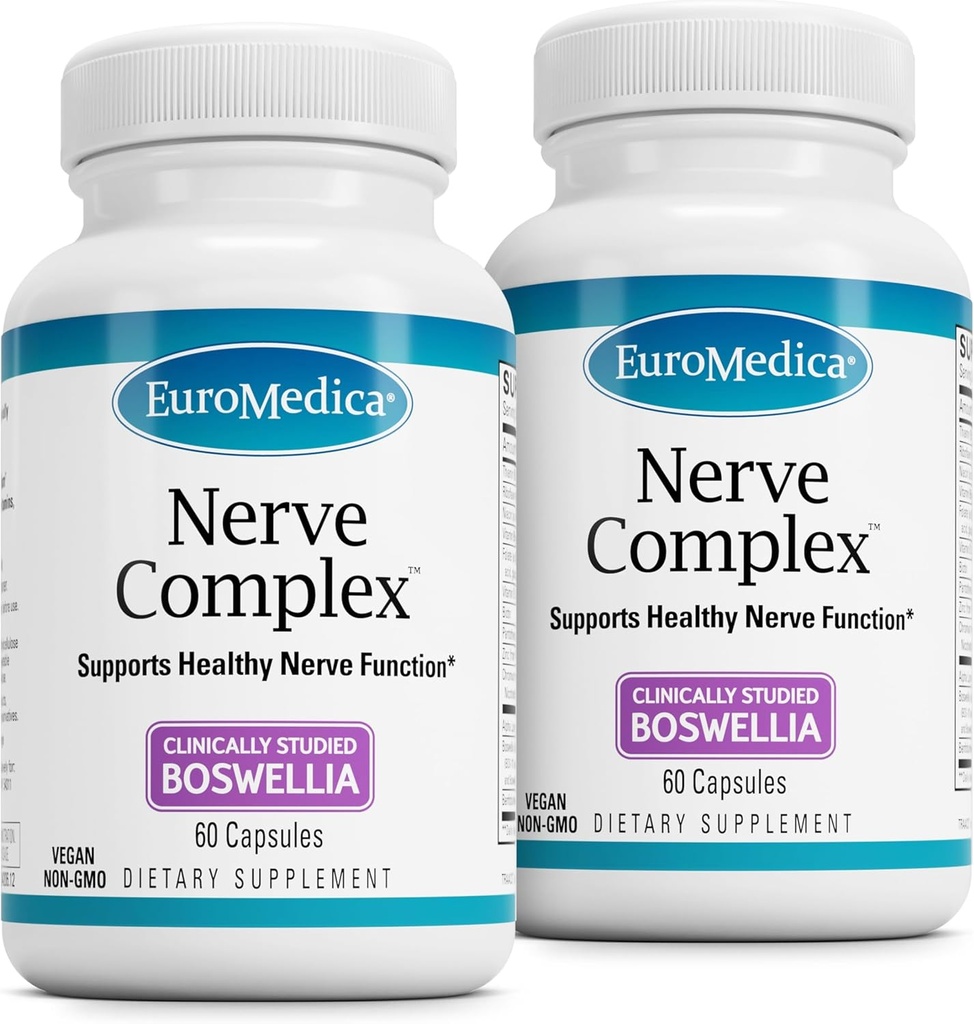 EuroMedica Nerve Complex - Herbal Supplement with Bioactive Vitamin B12 - Circulation & Nerve Health Support Supplement - Vegan Capsules with Boswellia Serrata - 60 Capsules, 2 Pack (120 Capsules)
