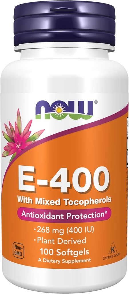 NOW Foods Supplements, Vitamin E-400 IU Mixed Tocopherols, Antioxidant Protection*, 100 Softgels
