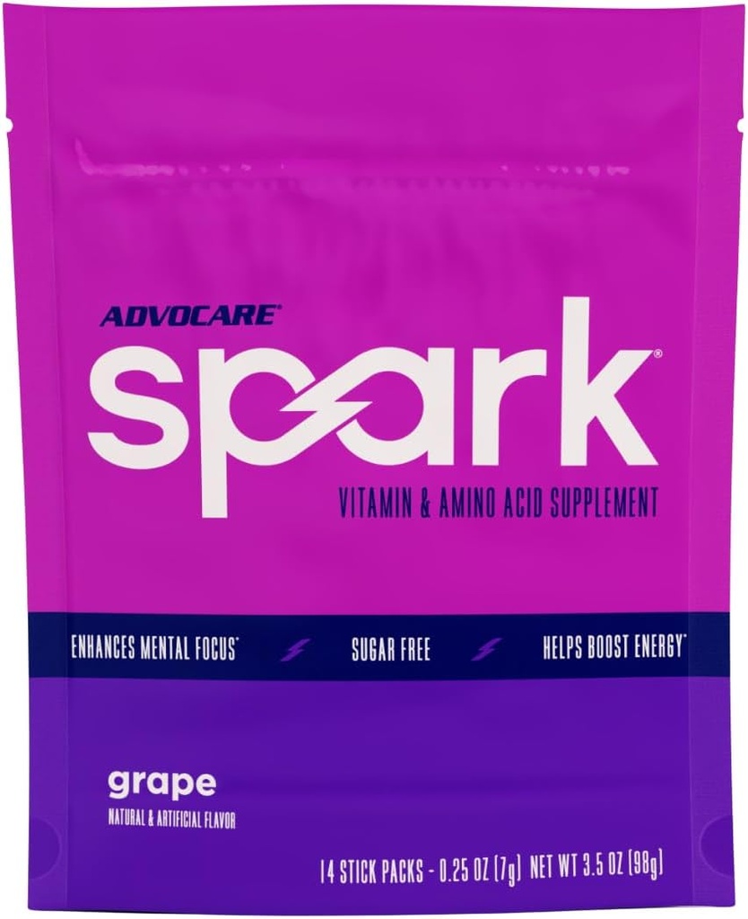 AdvoCare Spark - Energy Drink Mix - Vitamin & Amino Acid Supplement - Supports Energy & Focus* - Portable Immune Support* - Sugar-Free - Grape, 14 Stick Packs (3.5 oz)