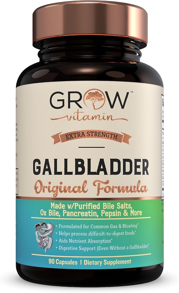 grow vitamin Original Gallbladder Formula, Made w/Purified Bile Salts & Ox Bile Digestive Enzymes - Includes Carefully Selected Digestive Herbs - 90 Capsules