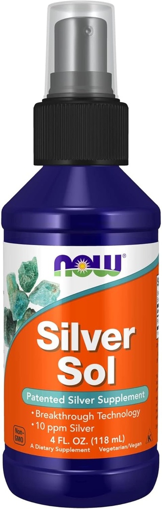 NOW Foods Supplements, Silver Sol 10 PPM with Elemental Silver and Deionized Water, Liquid, 4-Ounce