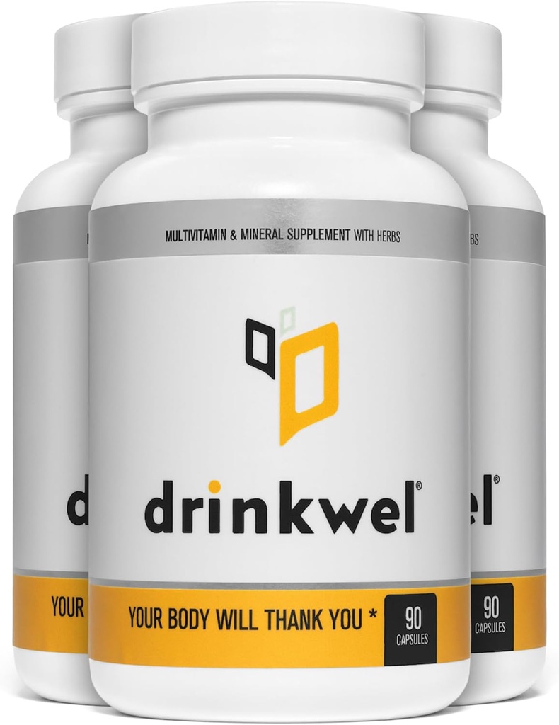 drinkwel Premium Multivitamin Supplement - Pack of 3 x 90 Capsules - Morning Recovery, Liver Support & Immune Support- Milk Thistle, Vitamin C, Zinc, Magnesium