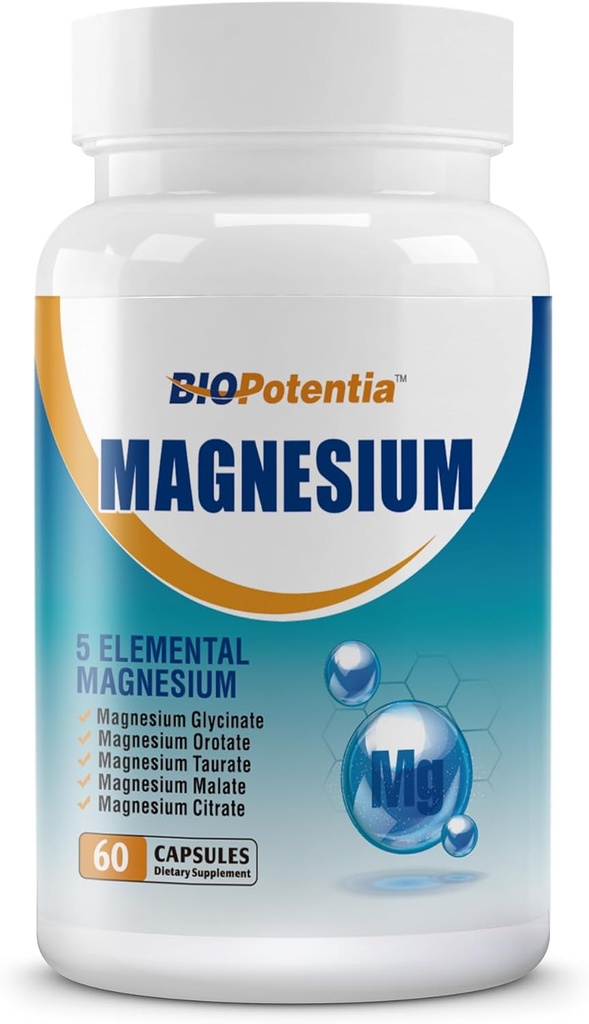 Magnesium Complex Supplement - Magnesium Capsules 500Mg with Glycinate, Citrate, Malate, Taurate & Orotate + B6 | Non-GMO, Gluten Free for Sleep, Muscle & Stress Relief | 60 Vegan Caps.