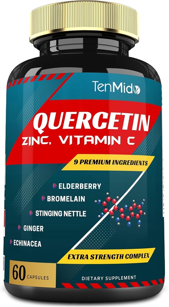 Quercetin Extract Capsules - Blend Elderberry, Bromelain, Ginger, Stinging Nettle, Echinacea, Black Pepper and More - 60 Capsules, 2 Months Supply