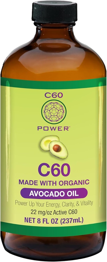 C60 Power C60 in Organic Avocado Oil - Natural Wellness Support for Men & Women, 99.99% Pure Carbon Fullerenes, Promotes Energy, Mental Clarity, & Stamina - 8 fl oz Bottle