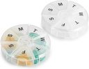 Weekly Pill Organizer - (Pack of 2) 7 Day Pills Container, Round Medicine Organizer Box, Daily Week Pill Reminder Case Travel Friendly, BPA-Free Vitamin, Supplement, Fish Oil, Medication Planner