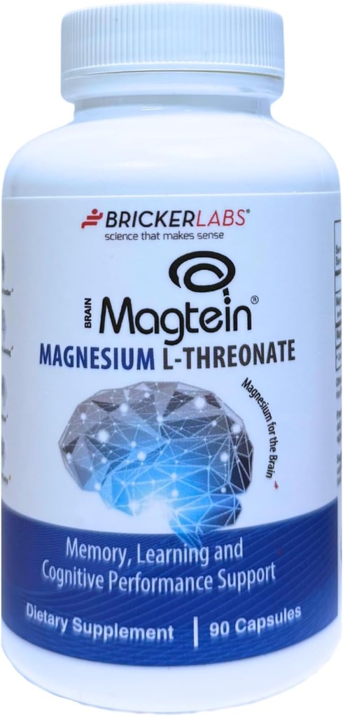 Bricker Labs Magtein® Magnesium L-Threonate Supplement – Brain Health, Memory, Focus, Learning & Cognitive Function Support – 90 Capsules, 30 Servings
