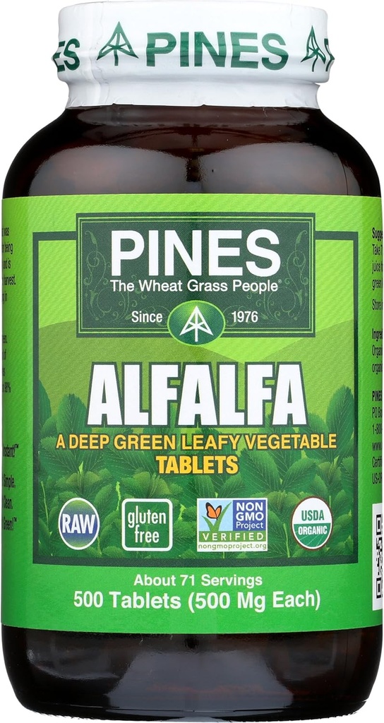 PINES Organic Alfalfa, 500 Count Tablets